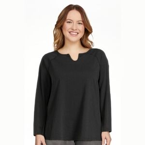 NEW Terra & Sky Women's Plus Size Acid Wash Black Soot Long Sleeve Raglan Top 2X